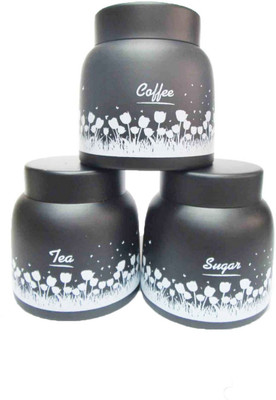 Dynore Black Pyramid Tea, Coffee & Sugar canister - 1000 ml Steel Tea Coffee & Sugar Container(Pack of 3, Black)