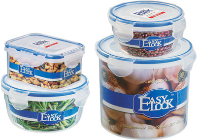 

Easy Lock Stackable 100% Airtight & Leakproof, Reusable,Set of 4, BPA Free, FDA Approved - 300 ml, 500 ml, 600 ml, 2000 ml PP (Polypropylene) Grocery Container(Pack of 4, Clear, Blue), Blue;clear