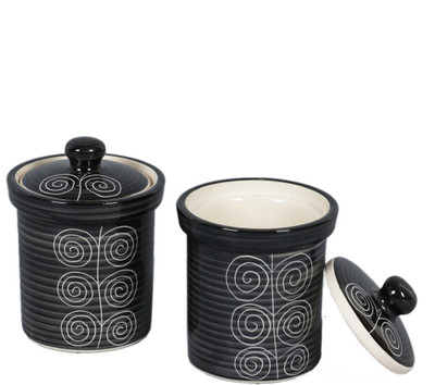 

VarEesha Hand Made by skilled craftsmen - 250 ml Stoneware Grocery Container(Pack of 2, Grey)