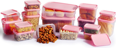 

All Time Polka 17 Pieces Small - 750 ml, 400 ml, 125 ml, 600 ml, 250 ml, 1800 ml Plastic Food Storage(Pack of 17, Pink)