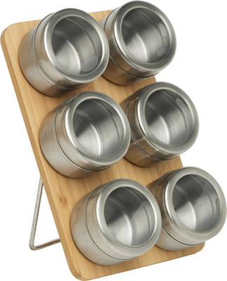 

Hoffner 7pc Magnetic Spice Jar Stand - 60 ml Wood, Steel Spice Container(Pack of 7, Silver)