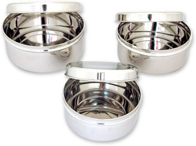 

Uniqraft Puri dabba - 0.5 L, 1.5 L, 2 L Steel Grocery Container(Pack of 3, Silver)