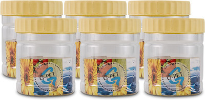 GPET Round Jar- Set Of 6 - 300 ml Plastic Grocery Container(Pack of 6, Yellow)