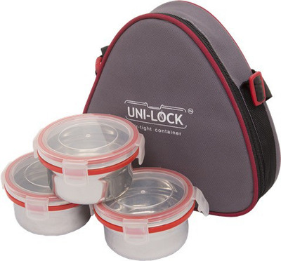

Uniqraft Red Lunch Box - 0.5 L, 0.5 L, 0.5 L Steel Grocery Container(Pack of 3, Silver)