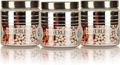 GPET Silver Line 1800ml - Set of 3 - 1800 ml Plastic Grocery Container(Pack of 3, Silver)
