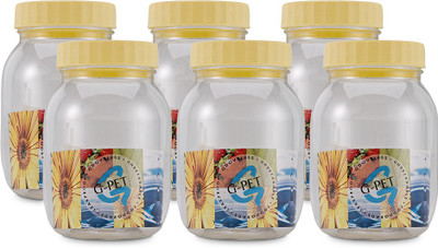 GPET Round Jar - Set Of 6 - 250 ml Plastic Grocery Container(Pack of 6, Yellow)