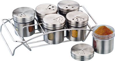 

JVL Small Spice Canister with Grill - 6 Pieces - 100 ml Steel, Plastic Food Storage(Pack of 6, Silver)