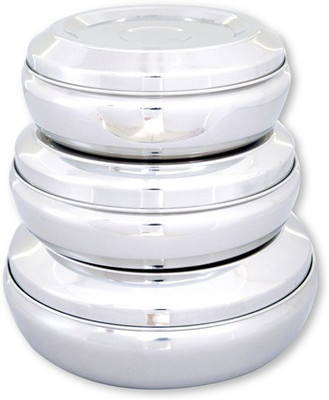 

Uniqraft Belly Puri Dabba - 0.5 L, 1.5 L, 2 L Steel Grocery Container(Pack of 3, Silver)