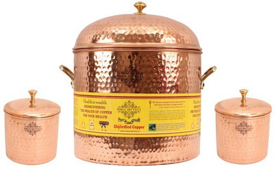 

IndianArtVilla Storage Pot with Storage Box - 7.3 L Copper Grocery Container(Pack of 3, Brown)