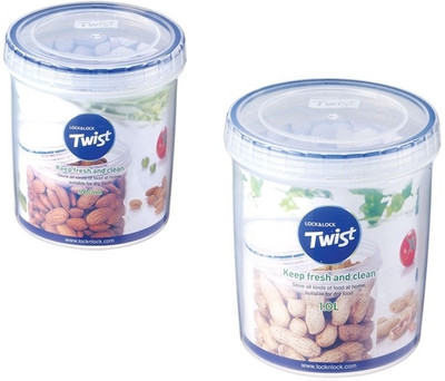 LOCK & LOCK Twist Container Assorted 2 Pcs Container - 1000 ml, 560 ml Plastic Grocery Container(Pack of 2, Clear, Blue) LOCK & LOCK Twist Container Assorted 2 Pcs Container - 1000 ml, 560 ml Plastic Grocery Container(Pack of 2, Clear, Blue)