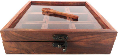 

Woodde Wooden Masala Box with Spoon - 500 ml Wood Spice Container(Brown)