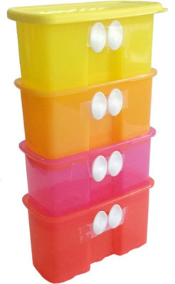 

Tupperware - 350 ml Plastic Grocery Container(Pack of 4, Yellow, Pink, Orange, Red), Orange;pink;red;yellow