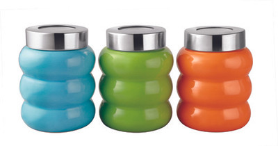 

Venus Canister with Window Cover (Set of 3 Pieces Green,Light Blue,Orange) - 400 ml Ceramic Food Storage(Pack of 3, Multicolor)