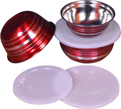 

Home Creations - 400 ml, 600 ml, 950 ml Steel Grocery Container(Pack of 3, Red)
