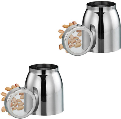 

JVL Jvl Pot Canister 1200 Ml (2 Pcs Set) - 1200 ml Steel, Plastic Grocery Container(Pack of 2, Silver)