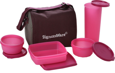 Signoraware Best Lunch Jumbo with Bag - 500 ml, 200 ml, 350 ml Plastic Grocery Container(Pack of 4, Pink) Signoraware Best Lunch Jumbo with Bag - 500 ml, 200 ml, 350 ml Plastic Grocery Container(Pack of 4, Pink)