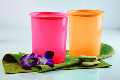 

Tupperware - 1 L Plastic Grocery Container(Pack of 2, Yellow, Pink), Pink;yellow