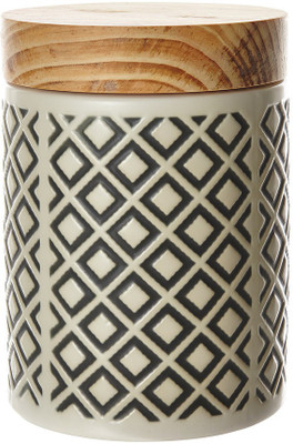 

Howards Embossed Canister in Grey 1.15L - 1150 ml Ceramic Grocery Container(White, Grey), Grey;white