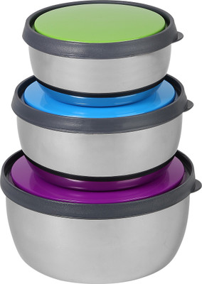 

Cosmosgalaxy Multicolour - 1050 ml, 750 ml, 450 ml Steel Grocery Container(Pack of 3, Blue, Green, Purple)