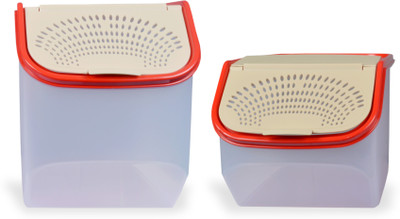 

Tupperware - 3 L, 5.5 L Plastic Grocery Container(Pack of 2, White, Red, Yellow), Red;white;yellow