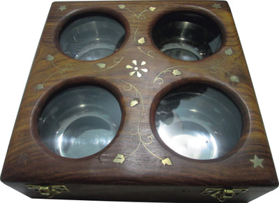 

BKDT Marketing Wooden Handicraft Hand Made Beautiful Dry Fruit - 4 Bowl - 800 ml Wood Grocery Container(Brown)