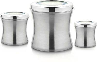 

JVL - 2000 ml, 3000 ml, 5000 ml Steel Grocery Container(Pack of 3, Silver)