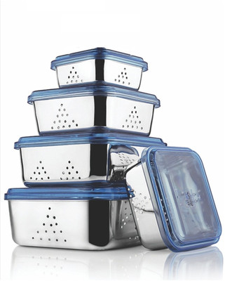 

JVL - 200 ml, 350 ml, 700 ml, 1000 ml, 1500 ml Steel Grocery Container(Pack of 5, Silver)