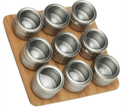

Hoffner 10pc Magnetic Spice Jar on Stand - 60 ml Wood, Steel Spice Container(Pack of 10, Silver)