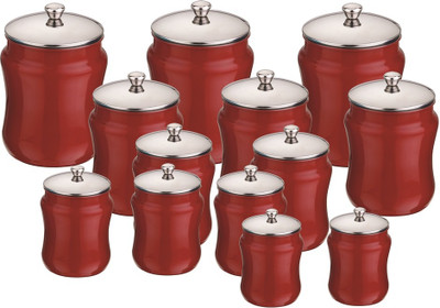 

Aagam - 425 ml, 700 ml, 1350 ml, 1800 ml, 3500 ml Steel Grocery Container(Pack of 13, Red)