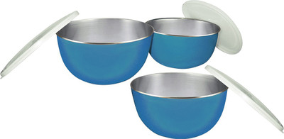 

POGO Gold Dust Airtight Microwave Safe - 2000 ml, 1200 ml, 800 ml Steel Grocery Container(Pack of 3, Blue)