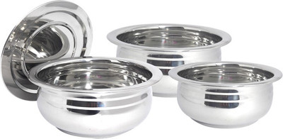 bartan hub Stainless Steel Induction Friendly Handi Set With Lid (1000 ML , 800 ML , 500 ML,Dishwasher Safe) Induction Bottom Cookware Set(Stainless Steel, 3 - Piece) bartan hub Stainless Steel Induction Friendly Handi Set With Lid (1000 ML , 800 ML , 500 ML,Dishwasher Safe) Induction Bottom Cookware Set(Stainless Steel, 3 - Piece)