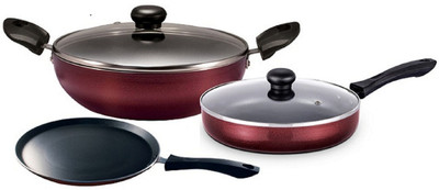 

Aristo Aristo Nonstick Cookware set Of 3 Cookware Set(Aluminium, 3 - Piece), Black;maroon