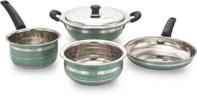 

Mahavir 5KLDFSHGR Induction Bottom Cookware Set(Stainless Steel, 4 - Piece), Green
