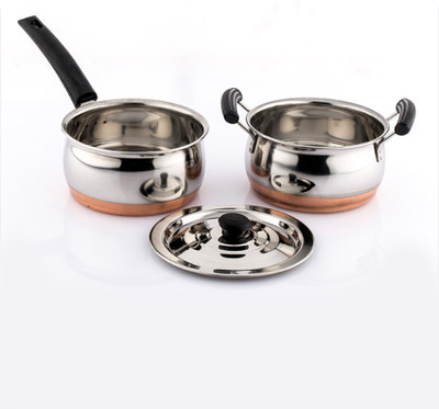 Mahavir Cookware Set(Stainless Steel, 3 - Piece), Silver