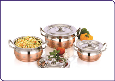 52% OFF on Mahavir 3pc Stainless Steel Sunflower Cook & Serve Design Copper Cookware Set(Stainless Steel, Copper, 3 - Piece) 52% OFF on Mahavir 3pc Stainless Steel Sunflower Cook & Serve Design Copper Cookware Set(Stainless Steel, Copper, 3 - Piece)