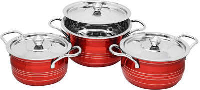 

birdy Induction Bottom Cookware Set(Stainless Steel, 3 - Piece), Red
