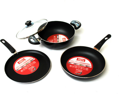 

Homeeware Induction Bottom Cookware Set(Aluminium, 4 - Piece), Black