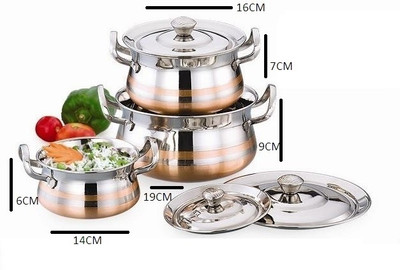 

Mahavir 3pc Stainless Steel Cook & Serve Set Cross Copper Model Cookware Set(Stainless Steel, Copper, 3 - Piece)