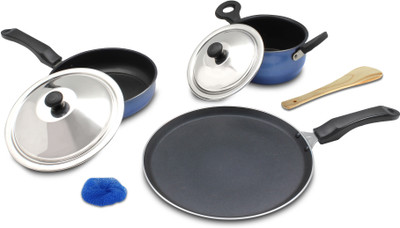 Mahavir Medium Induction and LPG Compatible Induction Bottom Cookware Set(Steel, 3 - Piece), Blue