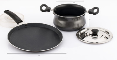 

Mahavir Induction Cookware Induction Bottom Cookware Set(PTFE (Non-stick), Aluminium, 3 - Piece), Black