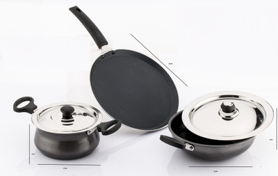 

Mahavir Induction Cookware Set Induction Bottom Cookware Set(PTFE (Non-stick), Aluminium, 5 - Piece), Black