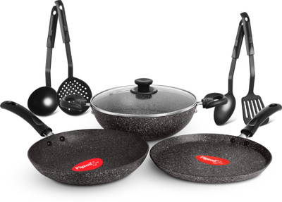 

Pigeon Rock Induction Bottom Cookware Set(Aluminium, 8 - Piece), Black
