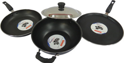 Hanbao Perfect Plus 3pcs Set Induction Bottom Non-Stick Coated Cookware Set(Aluminium, 4 - Piece)