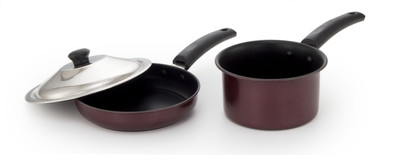 

Mahavir 3FSNSRD Induction Bottom Cookware Set(Steel, 2 - Piece), Red