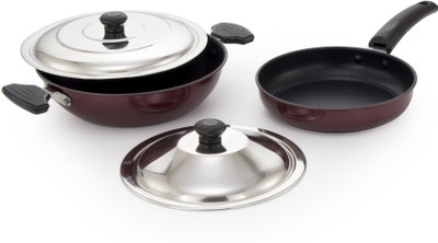 

Mahavir 4KFNSRD Induction Bottom Cookware Set(Steel, 2 - Piece), Red