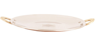 

IndianArtVilla Handmade Indian 8" inch Tava Platter - Stainless Steel and Copper Serving Indian Food Tray Tawa 20 cm diameter(Steel), White