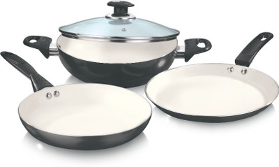Vinod 3Pcs Ceramic Set Induction Bottom Cookware Set(Ceramic, 1 - Piece), Black