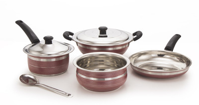 

Mahavir 7KLDFSLDHSRD Induction Bottom Cookware Set(Stainless Steel, 5 - Piece), Red