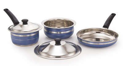 

Mahavir 5FLDSLDHBL Induction Bottom Cookware Set(Stainless Steel, 3 - Piece), Blue