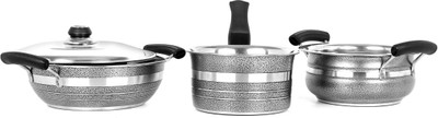 Mahavir Induction Bottom Cookware Set(Stainless Steel, 3 - Piece), Black